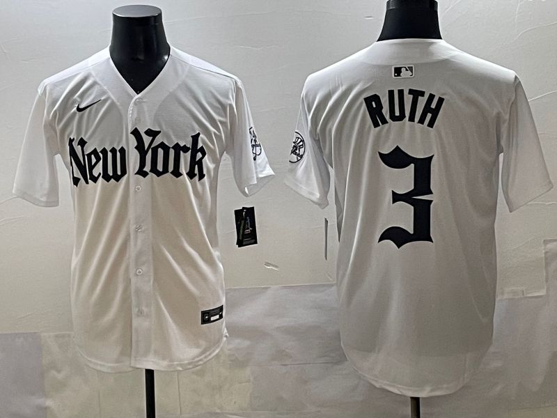 Men 2025 New York Yankees #3 Ruth White Five generations Joint Name Nike MLB Jersey style 31->new york yankees->MLB Jersey